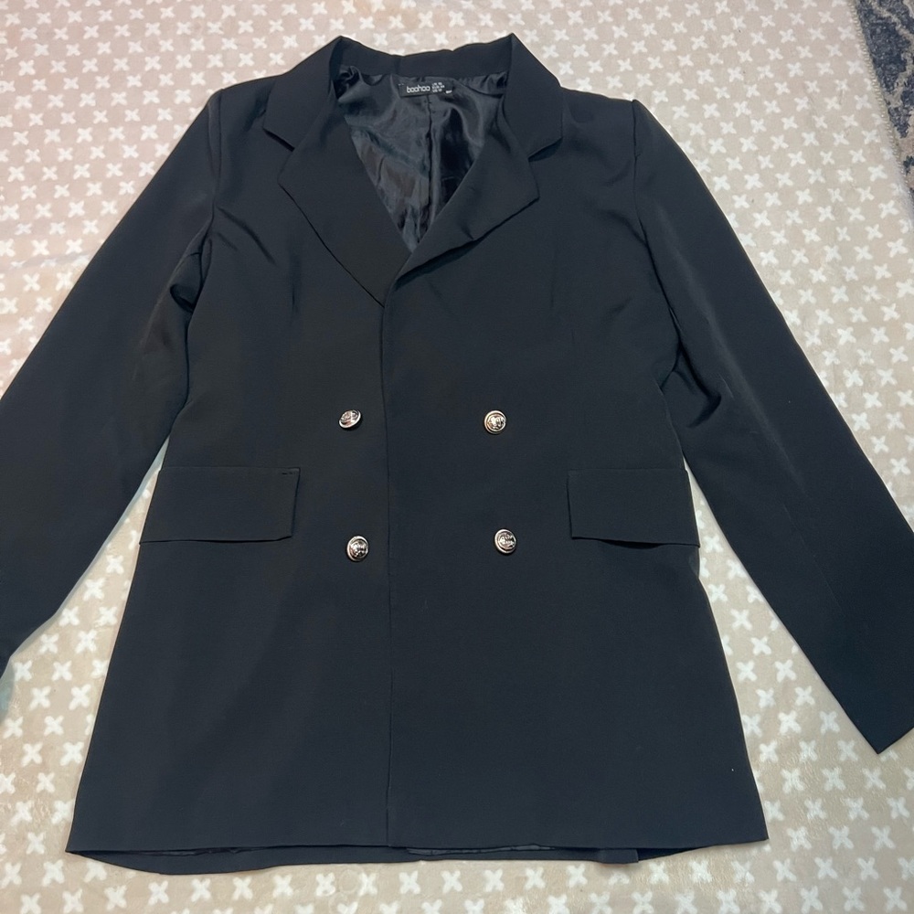 Boohoo Classic Black Double-Breasted Blazer